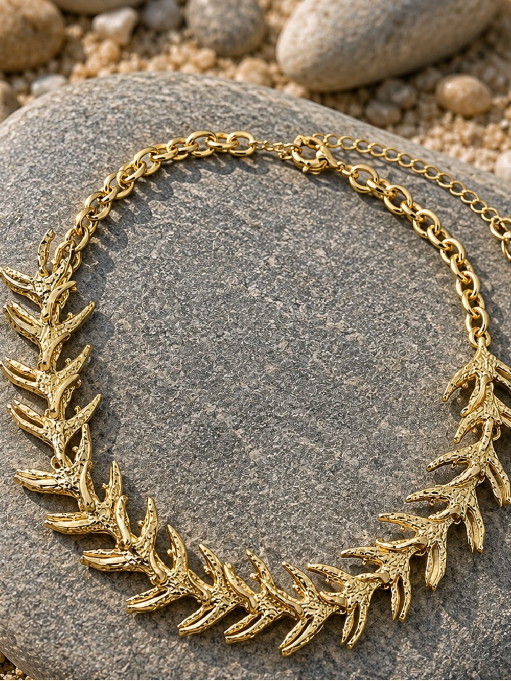 Gold Coral Branch Statement Necklace Beach Coastal Jewelry
